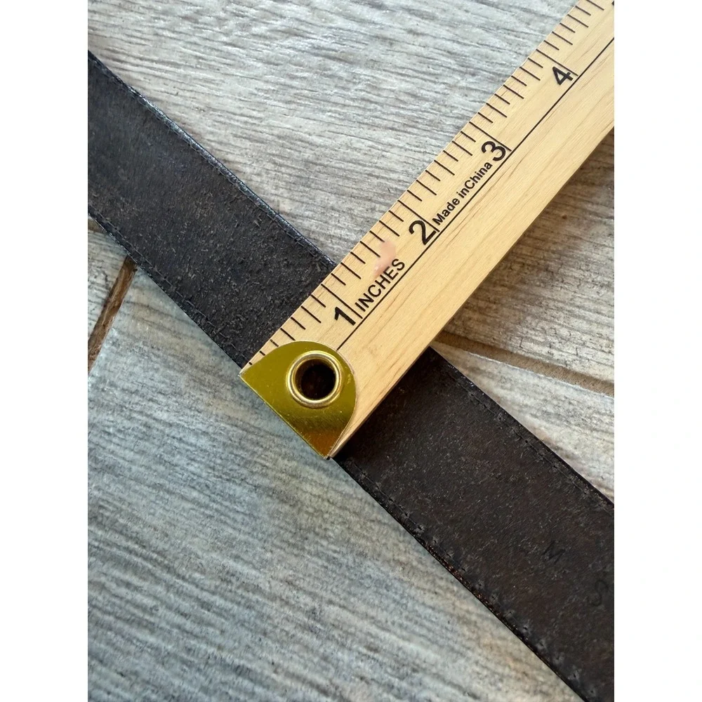 Genuine Leather Belt Black size Medium USA Twisted Buckle‎ Brasstone Vtg Western